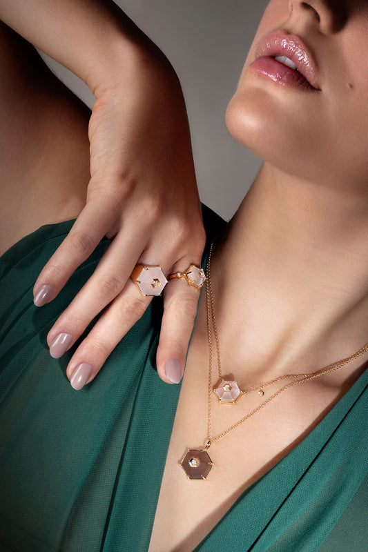 Anel Hex G Cristal 18k