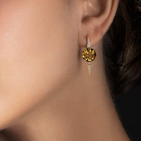 Brinco Gancho Spikes Citrino 18k