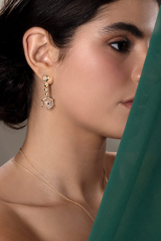 Brinco Hex Degradê Cristal 18k