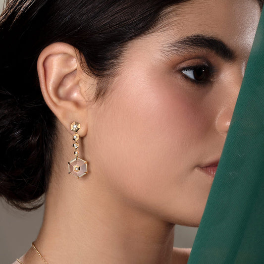 Brinco Hex Degradê Cristal 18k