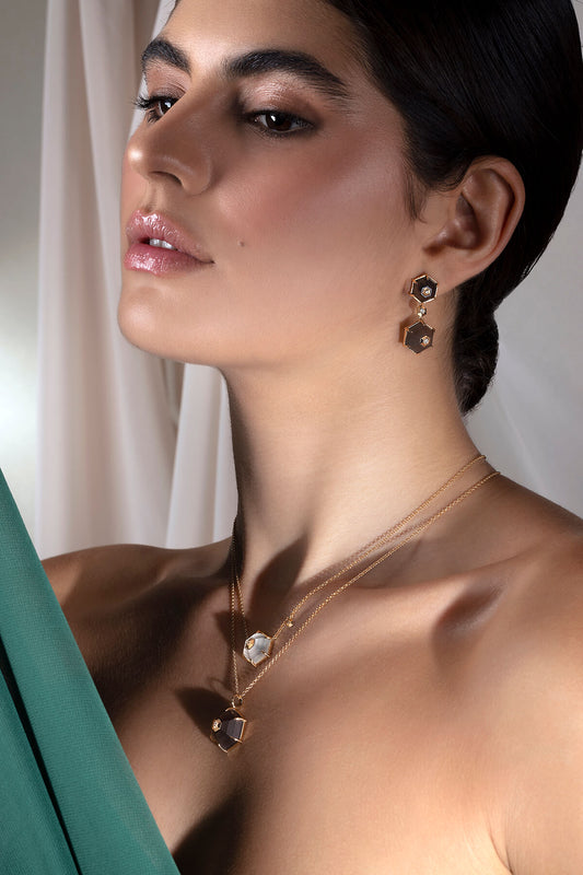 Brinco Hex Duplo Fumê 18k