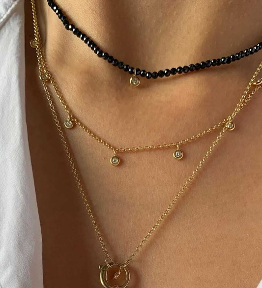Choker Espinélio Negro com 1 brilhante 18k