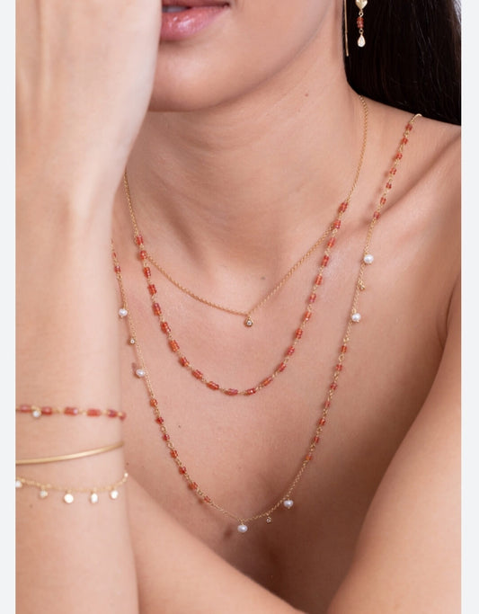 Colar Duplo Elinhos Safiras Coloridas 18k
