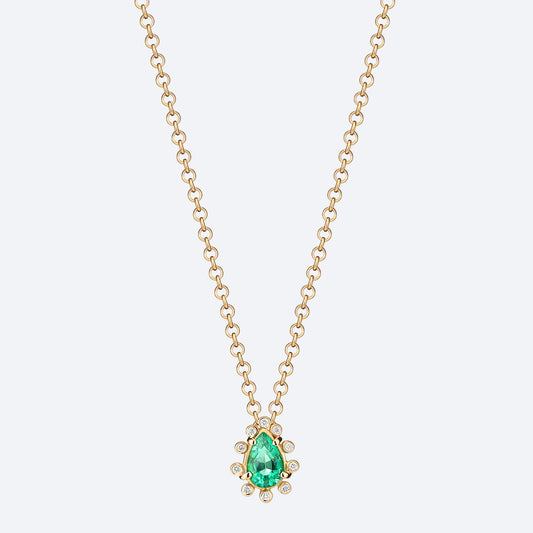 Colar Esmeralda Gota com Brilhantes 18k