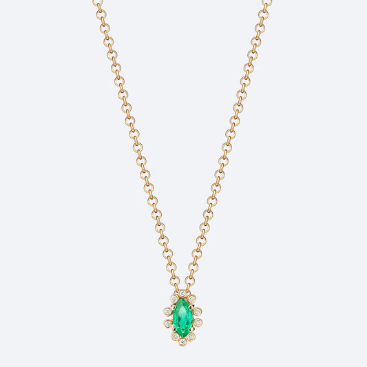 Colar Esmeralda Navete com Brilhantes 18k