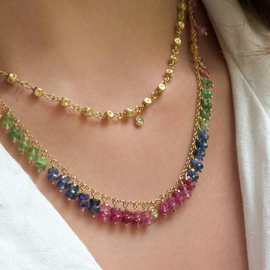 Colar Hanging Safiras Coloridas 18k