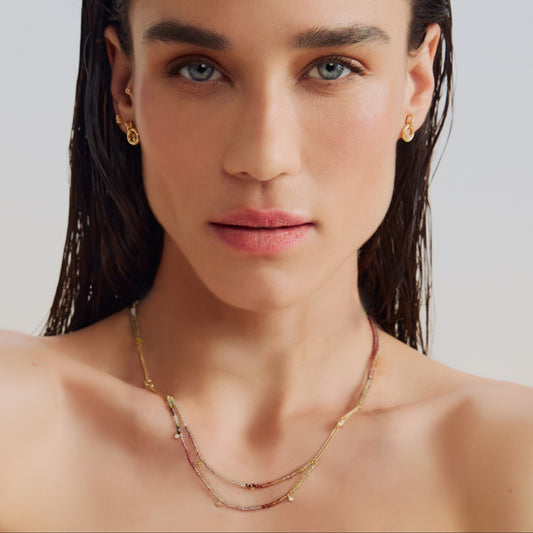 Colar Sunlit Duplo Safiras Terrosas 18k