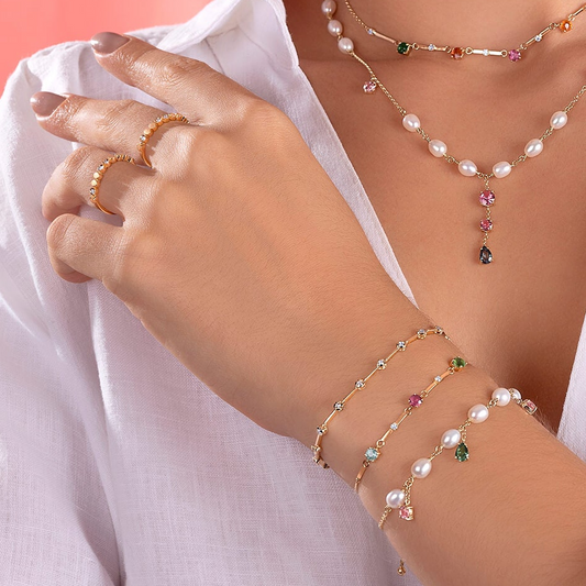 Pulseira Ajustável 3 Tacos Turmalinas Color 18k