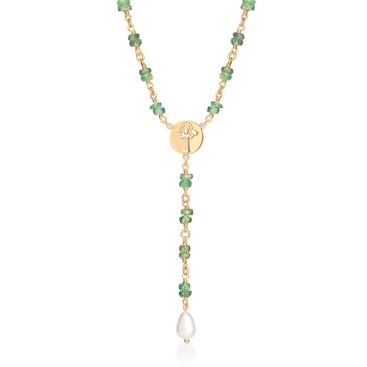 Terço Esmeralda e Pérola 18k