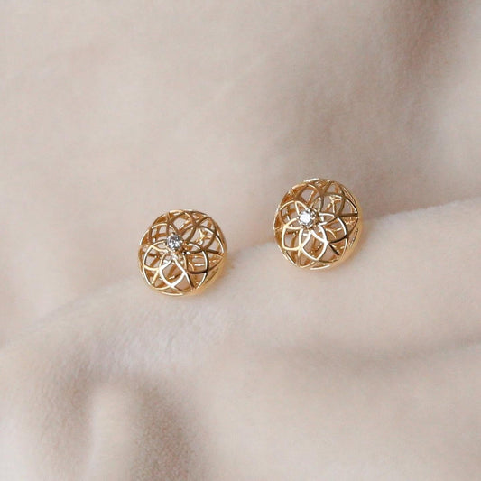 Brinco Flor da Vida Espeto com Brilhante 18k
