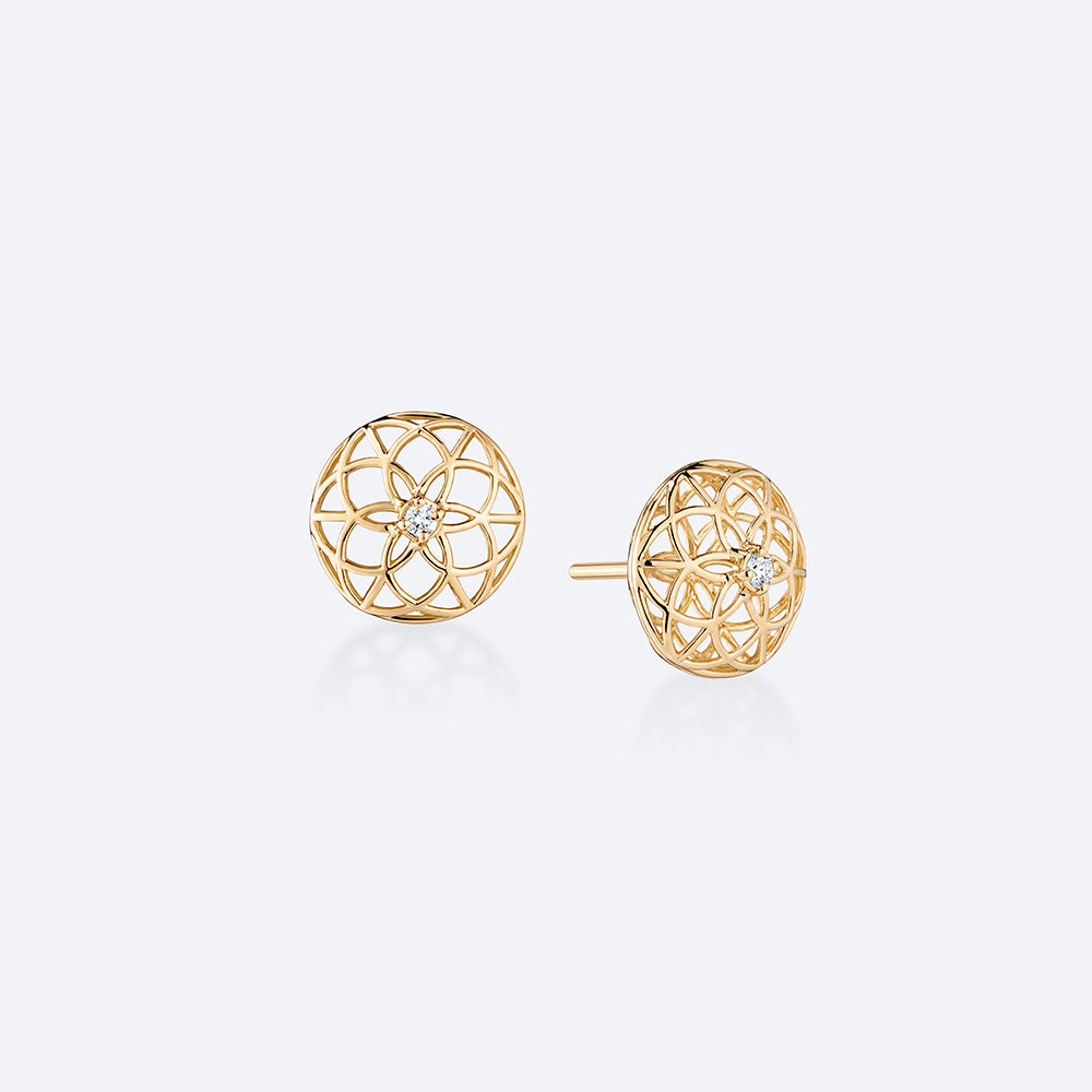 Brinco Flor da Vida Espeto com Brilhante 18k