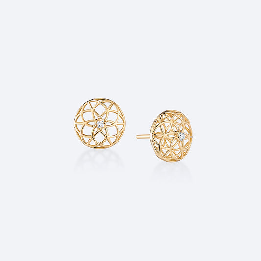 Brinco Flor da Vida Espeto com Brilhante 18k