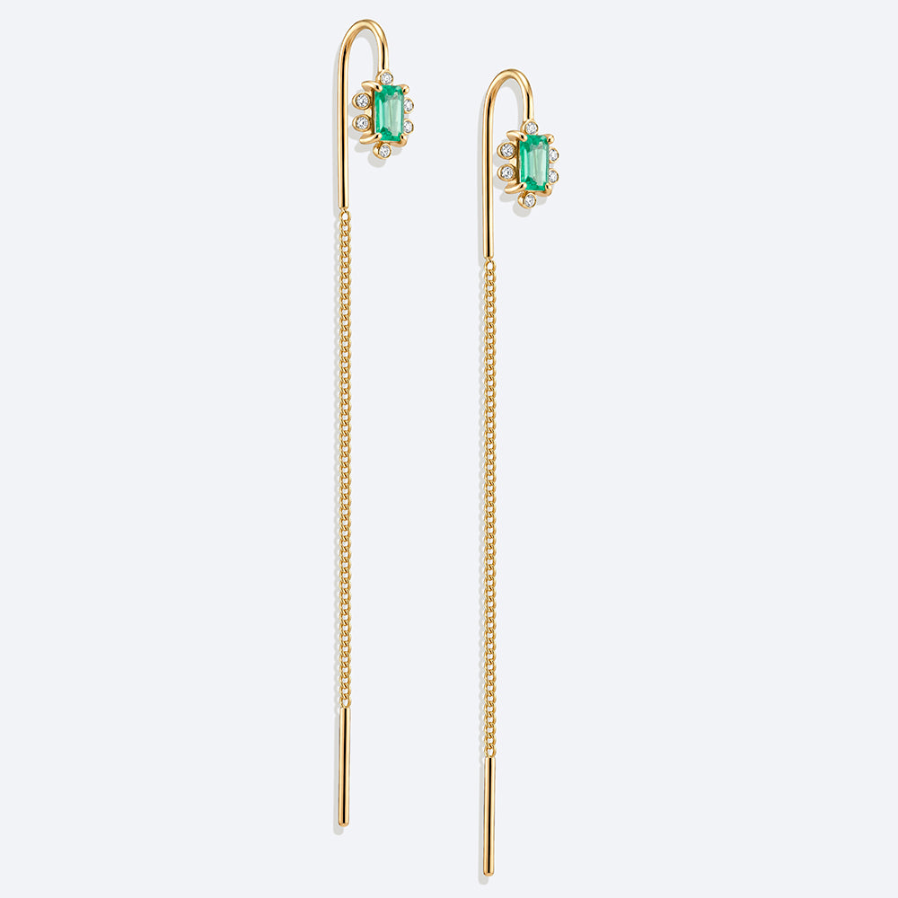 Brinco Fio Esmeralda Baguete 18k