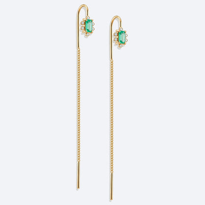 Brinco Fio Esmeralda Baguete 18k