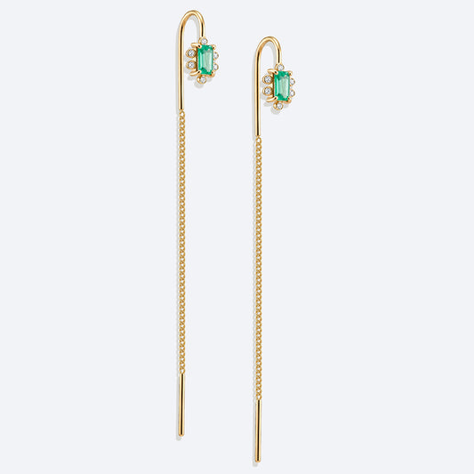 Brinco Fio Esmeralda Baguete 18k
