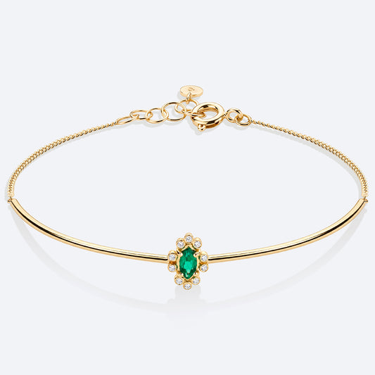 Pulseira Esmeralda Navete com Brilhantes 18k