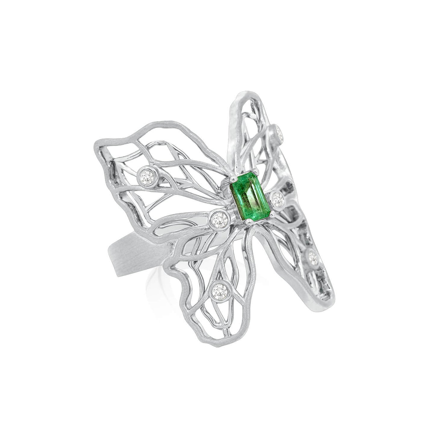 Anel Borboleta Esmeralda 18k