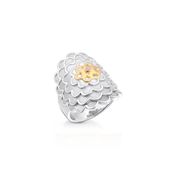 Anel Camélia G Ag 925 com ouro 18k