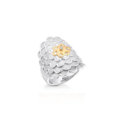 Anel Camélia G Ag 925 com ouro 18k