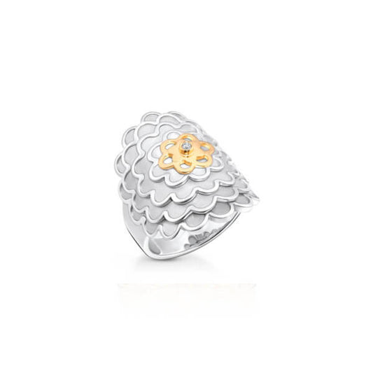 Anel Camélia G Ag 925 com ouro 18k