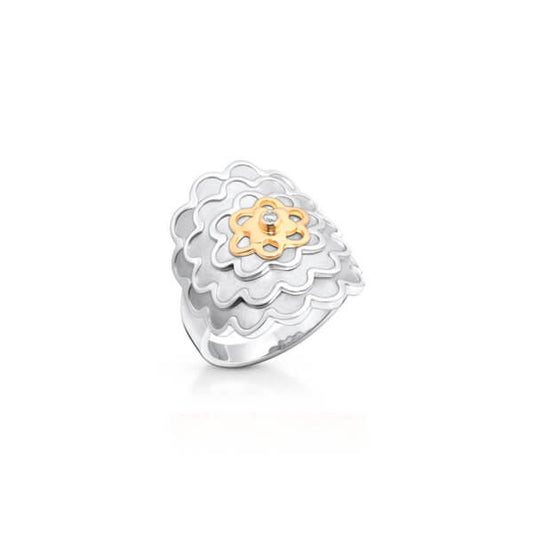 Anel Camélia M Ag 925 com ouro 18k