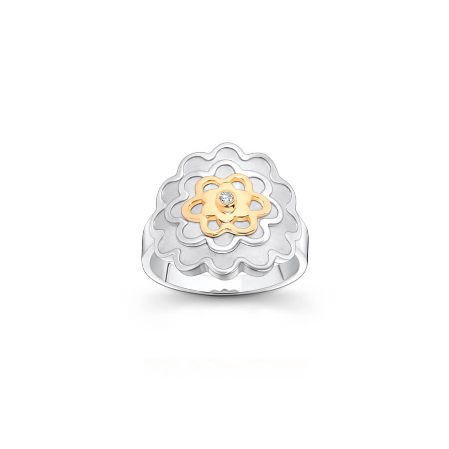 Anel Camélia P Ag 925 com ouro 18k