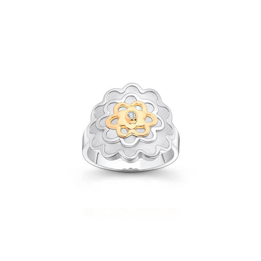 Anel Camélia P Ag 925 com ouro 18k