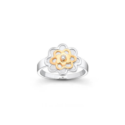 Anel Camélia PP Ag 925 com ouro 18k
