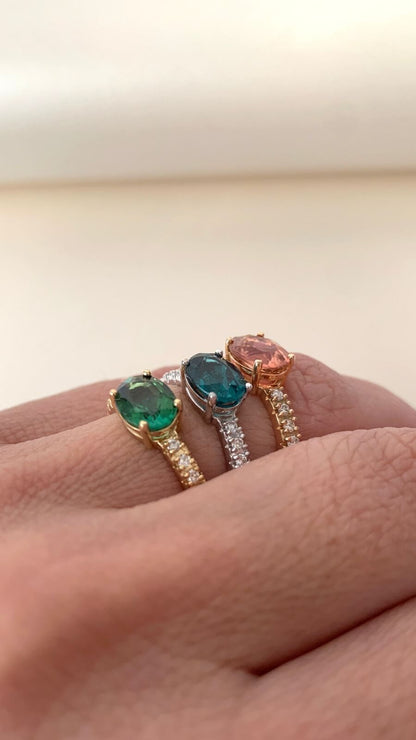Anel Candy Color Turmalina Oval Azul 18k