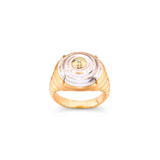 Anel Ciclos Pedra Cristal G 18k