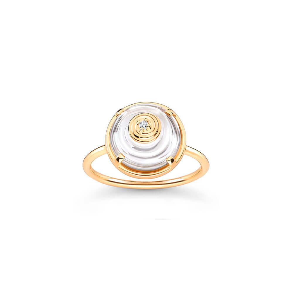 Anel Ciclos Pedra Cristal com Grifa P 18k