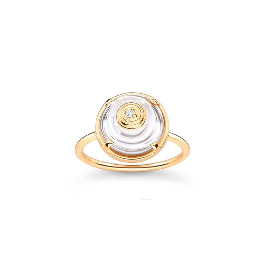 Anel Ciclos Pedra Cristal com Grifa P 18k