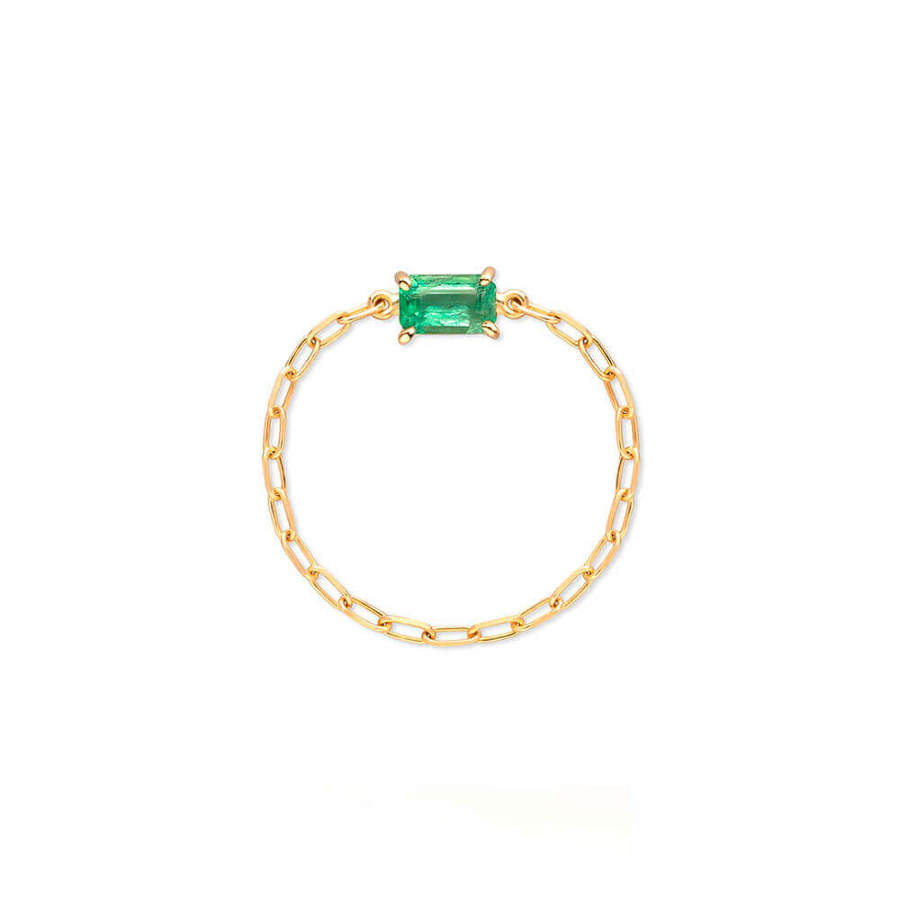 Anel Correntinha com Esmeralda 18k