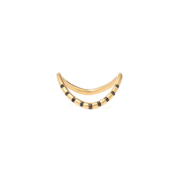 Anel Dobra Brilhante Negro 18k