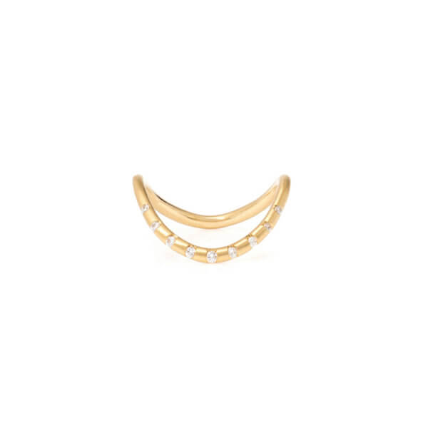 Anel Dobra Brilhantes Brancos 18k
