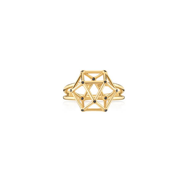 Anel Equilibrium M com Brilhantes Negros 18k