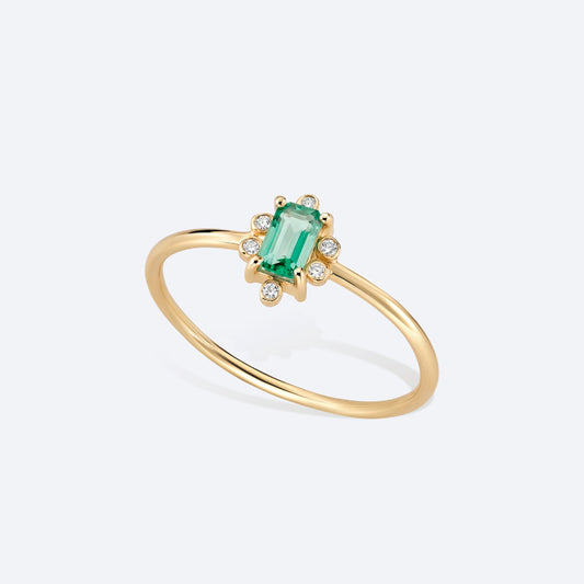 Anel Esmeralda Baguete com Brilhante 18k