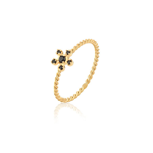Anel Fio Torcido Mini Flor Negro 18k