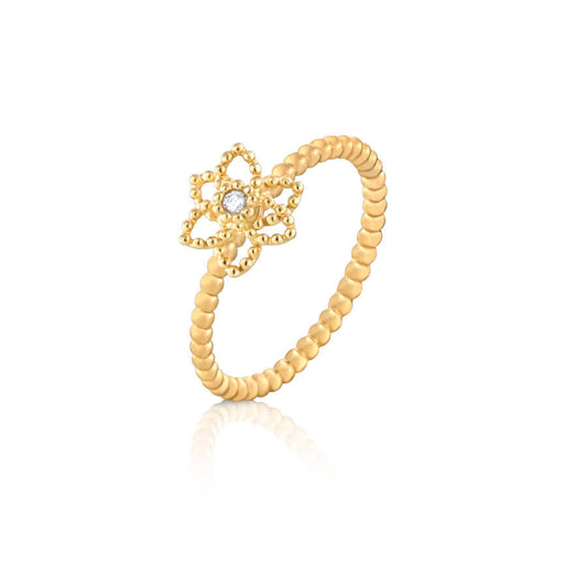 Anel Flor Bolinha Brilhante 18k