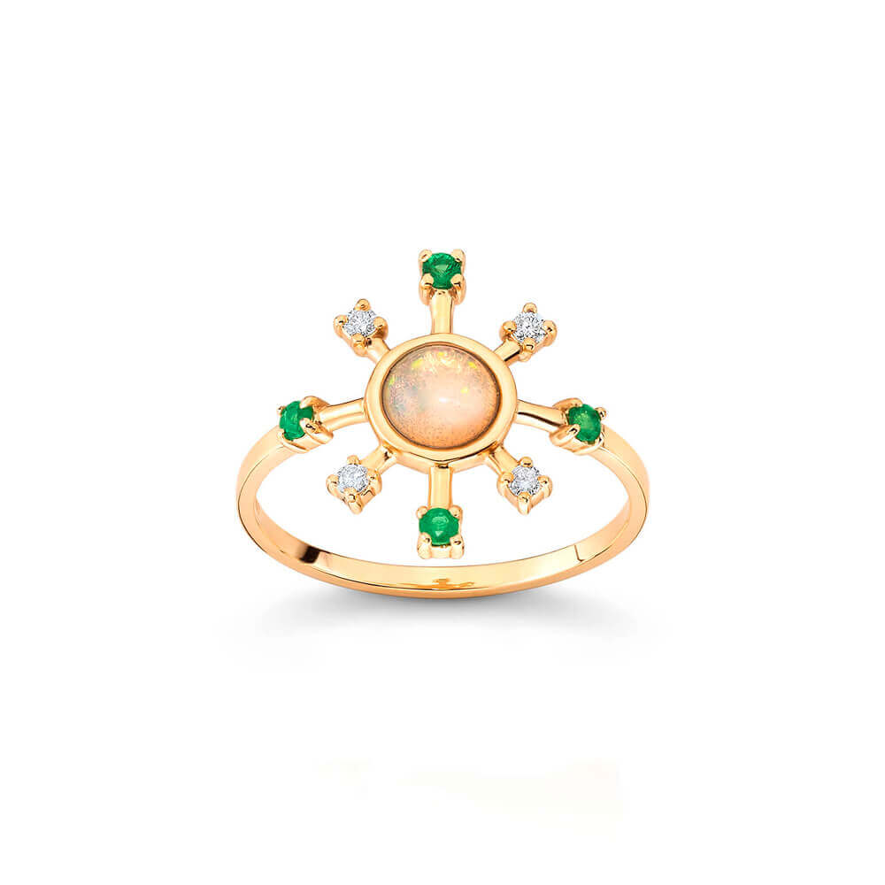 Anel Opala Esmeralda e Bri 18k