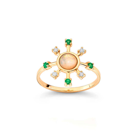 Anel Opala Esmeralda e Bri 18k