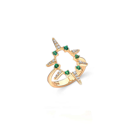 Anel Ravi Esmeralda e Brilhantes 18k