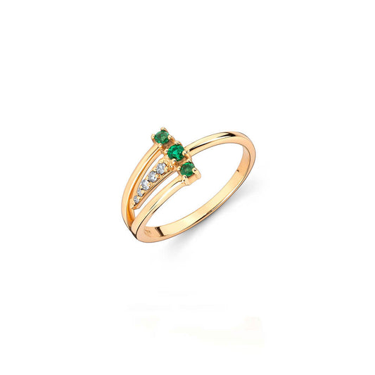 Anel Trinca Esmeralda e Brilhantes 18k