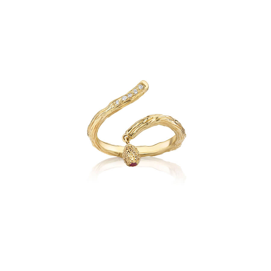 Anel Tronco Buriti Rubi 18k