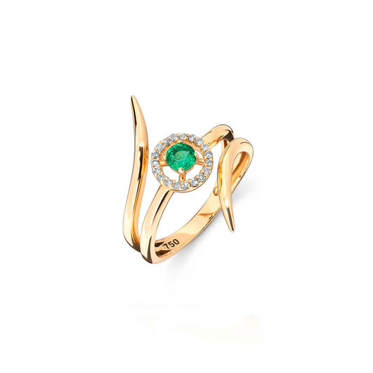 Anel Unity Esmeralda e Brilhantes 18k