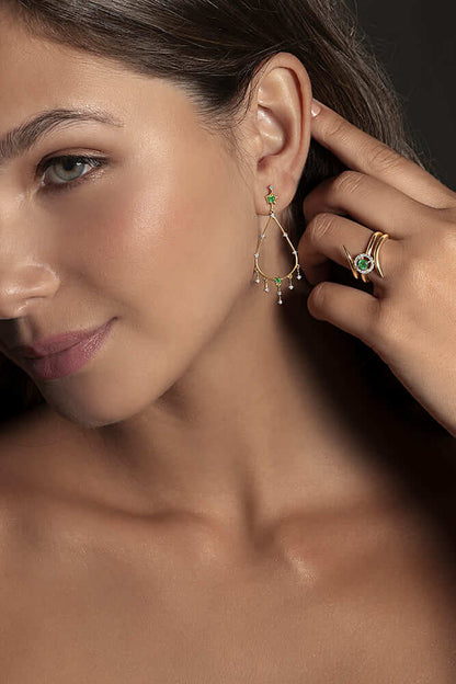 Anel Unity Esmeralda e Brilhantes 18k