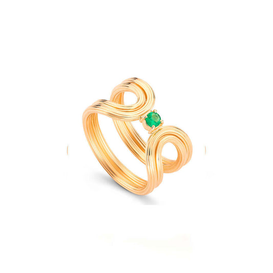 Anel Wave com Esmeralda 18k
