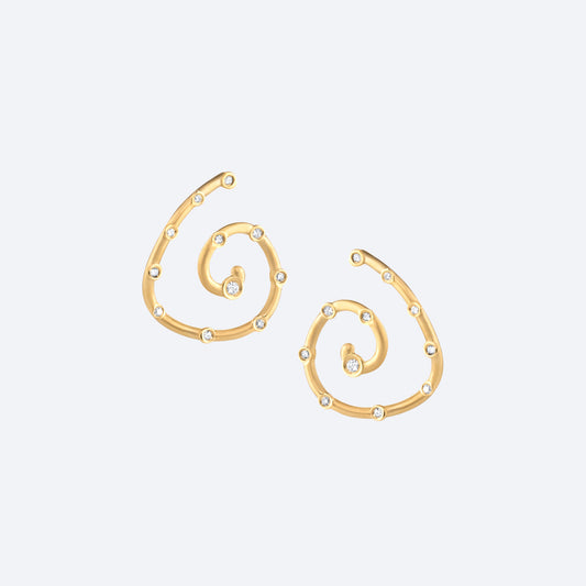 Brinco Espiral Dourado com Brilhantes 18k