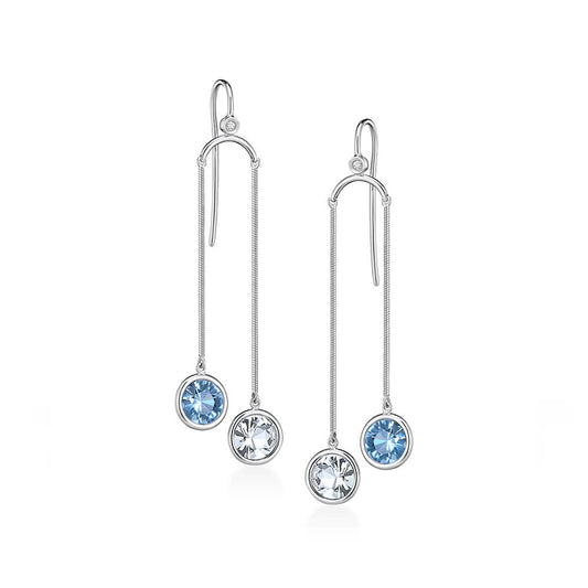 Brinco Anzol Duplo Topázio Azul e Cristal 18k