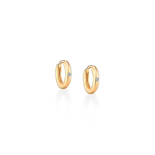 Brinco Argola 9mm com 1 Brilhante 18k